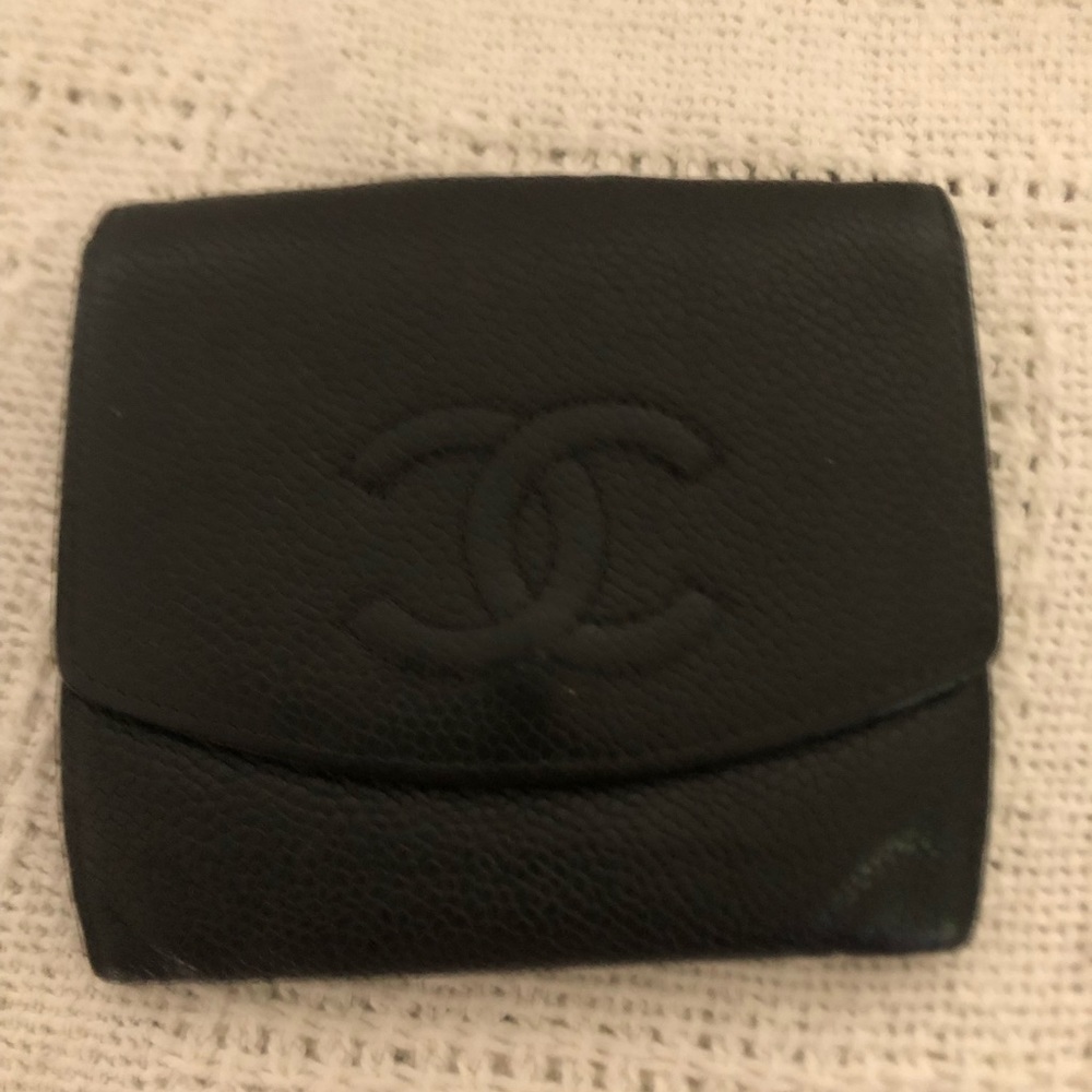 CHANEL Bifold Wallet Coco Mark Compact Wallet Multiple Storage Leather Caviar